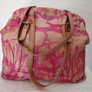 Prada XL bag beige peach Pink orange Leather double handle Tote tie dyed edition